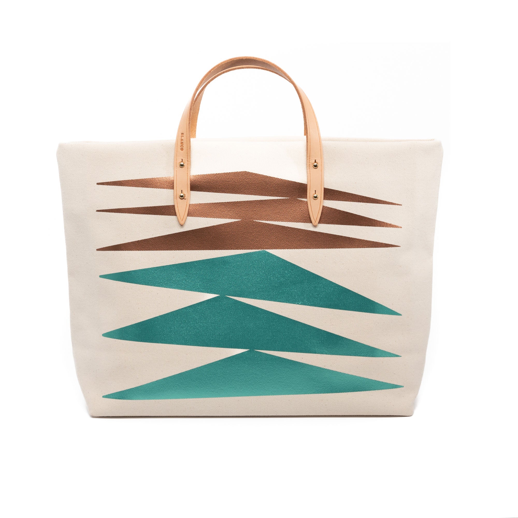 Natural canvas and leather designer tote bag neon blue gold