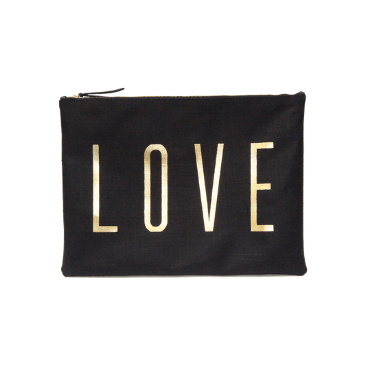 Large Love Pouch - Black With Gold Foil Love - Blanco Bags