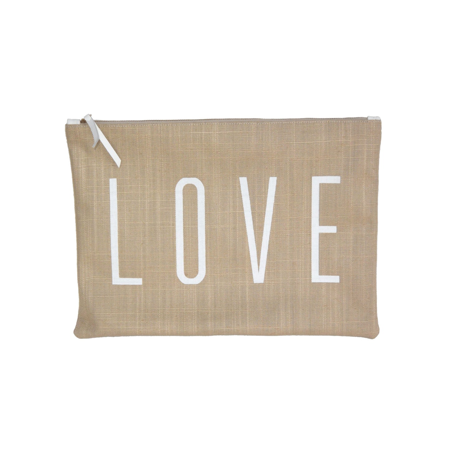 Large Love Pouch - Tan With White Love - Blanco Bags