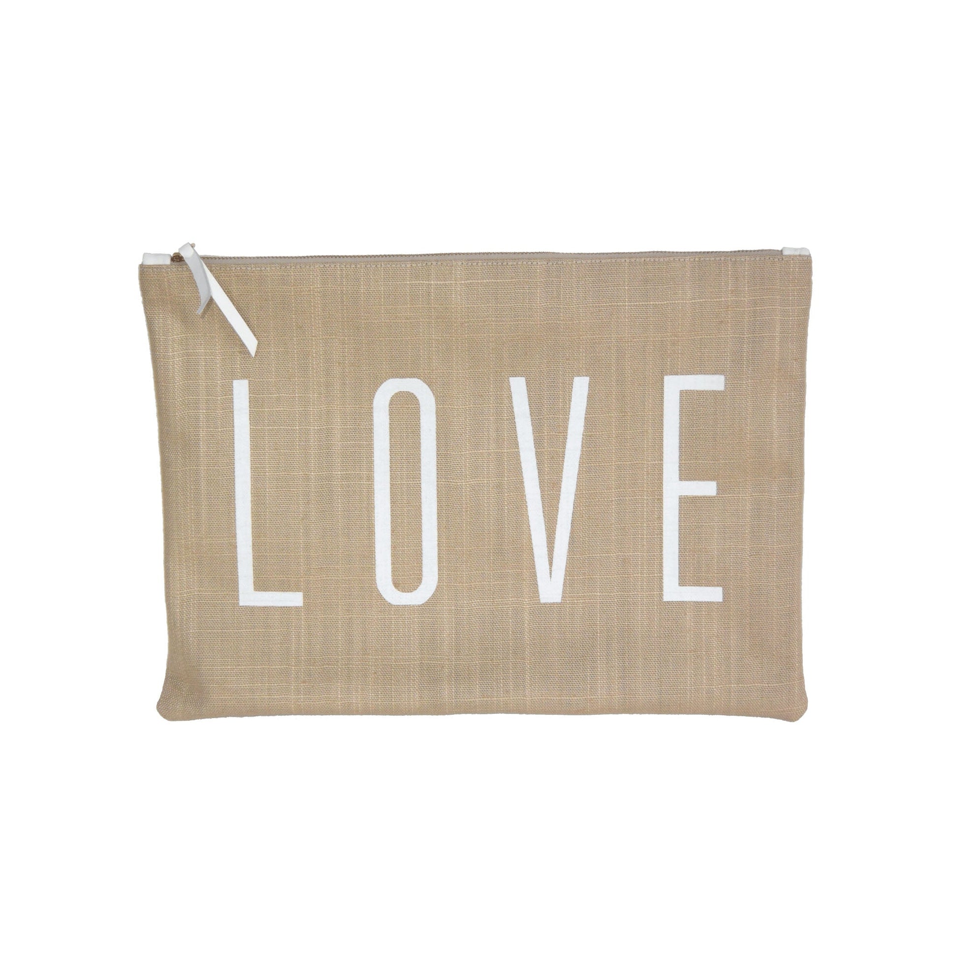 Large Love Pouch - Tan With White Love - Blanco Bags