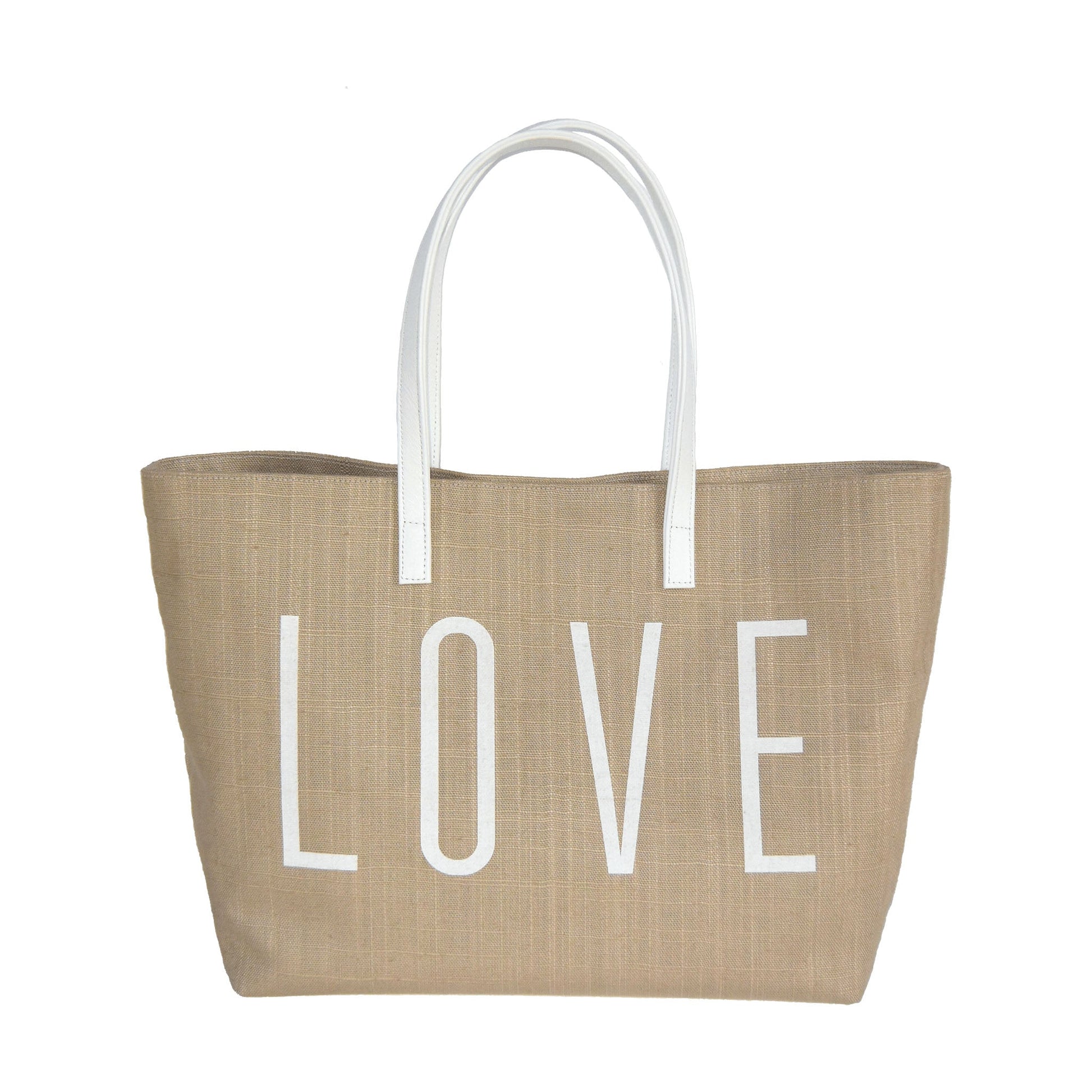 Love Shopper - Tan With White Foil - Blanco Bags