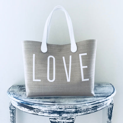 Love Shopper - Tan With White Foil - Blanco Bags