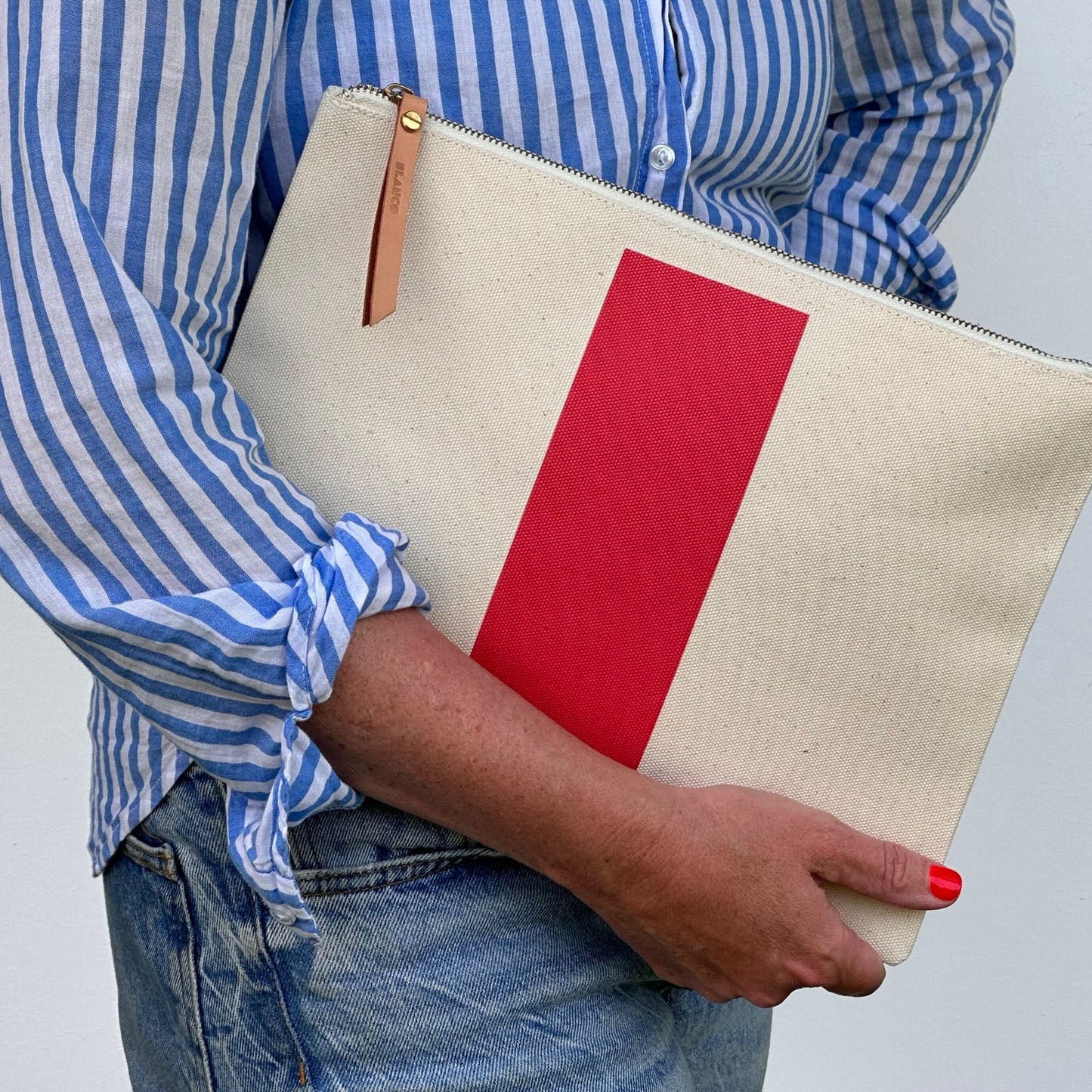 White Striped Flat Clutch