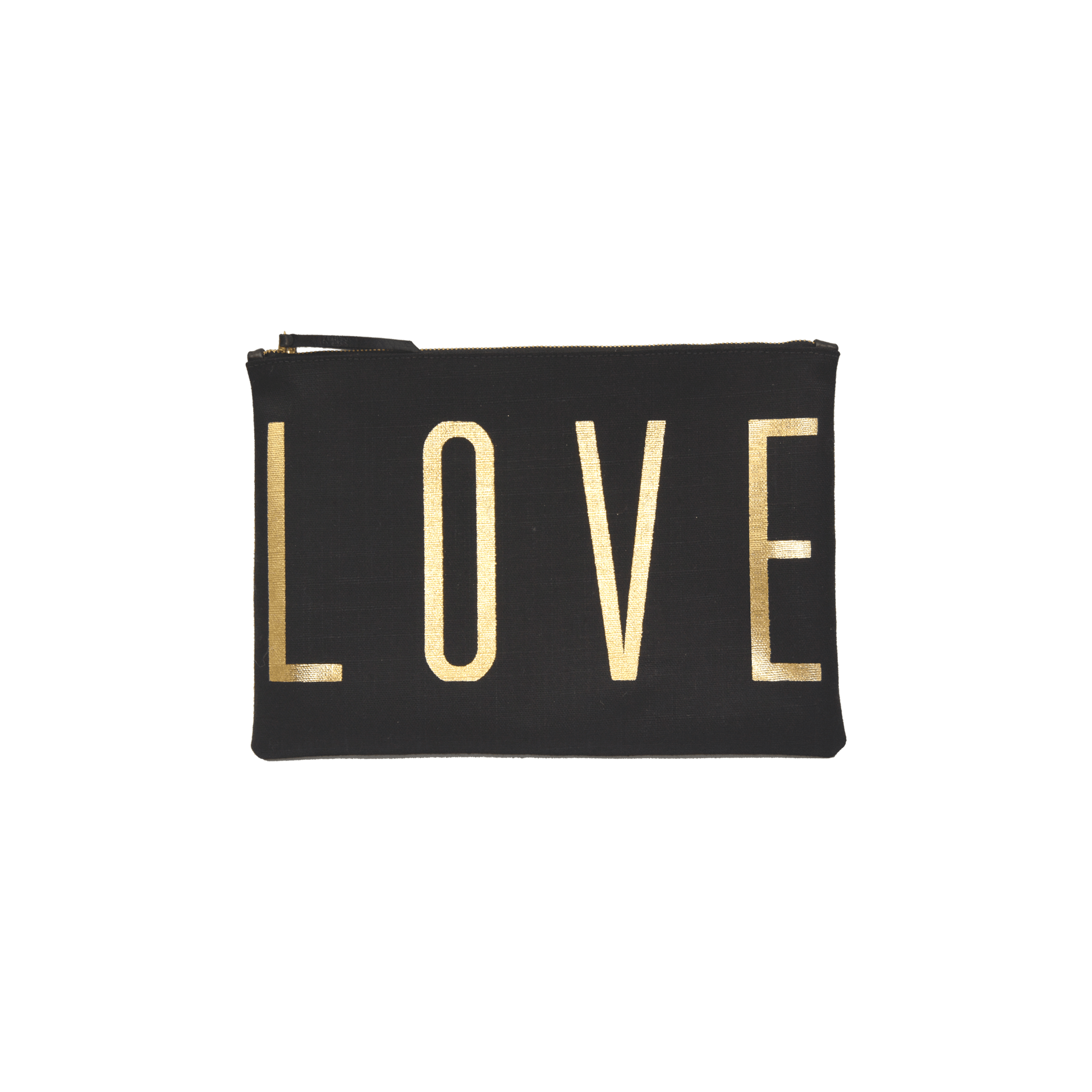 Small Love Pouch - Black With Gold Foil Love - Blanco Bags