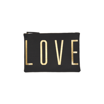 Small Love Pouch - Black With Gold Foil Love - Blanco Bags