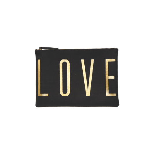 Small Love Pouch - Black With Gold Foil Love - Blanco Bags