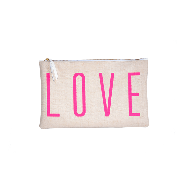 Small Love Pouch - Cream With Neon Pink Love - Blanco Bags