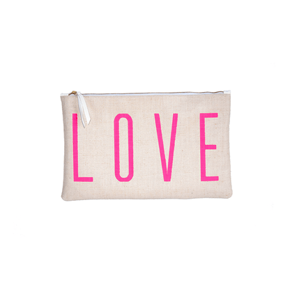 Small Love Pouch - Cream With Neon Pink Love - Blanco Bags