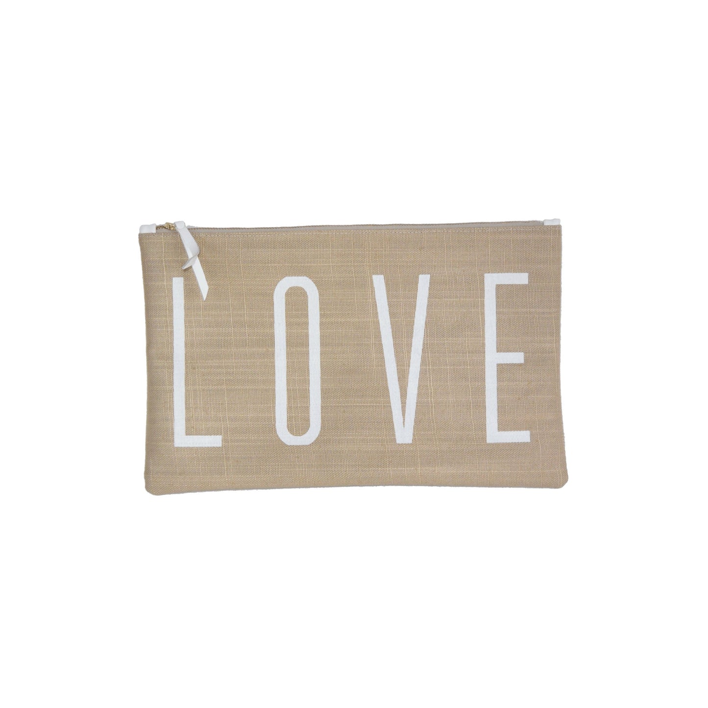 Small Love Pouch - Tan With White Love - Blanco Bags